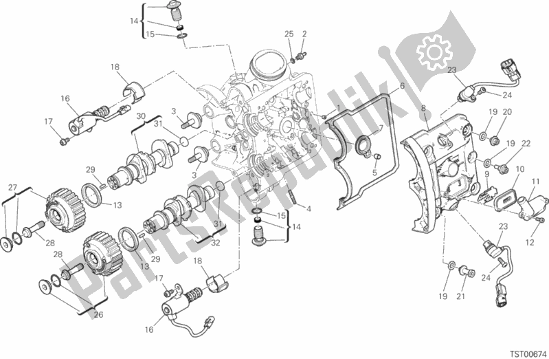 All parts for the Horizontal Head Timing System of the Ducati Multistrada 1260 ABS USA 2020